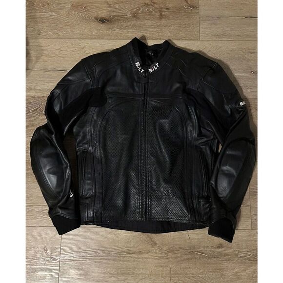 Bilt Racing Mens Black Leather Motorcycle Jacket W/ Armor Size 40 - Picture 1 of 3
